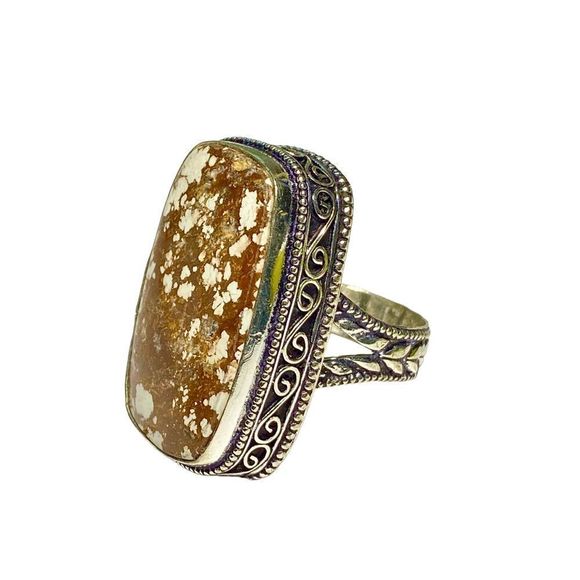 Natural Wild Horse Jasper Gemstone in a Handcrafted 925 Stamped Ring (9) - Picture 8 of 10